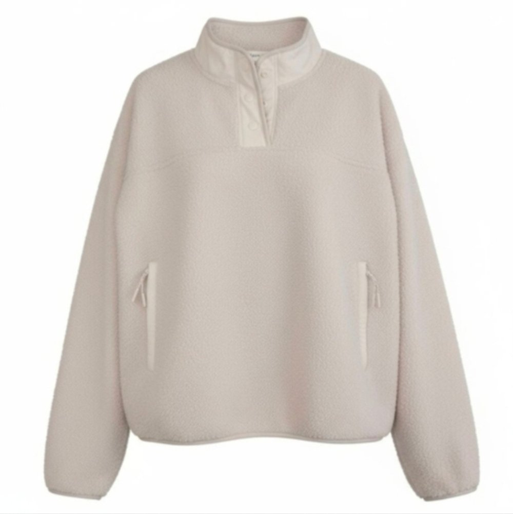 Bailey 44 Cream Sherpa Henley Pullover XL Snap Neck Cozy Fleece NWOT